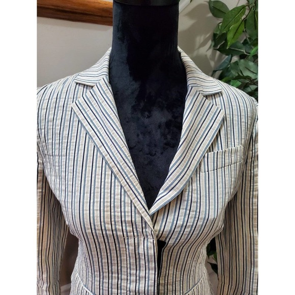 BCBGMaxazria Women's Striped Cotton Long Sleeve Single Breasted Fitted Blazer M - Picture 2 of 11